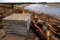 Concrete blocks not previously visible at the mouth of the River North Esk, Kinnaber.