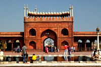 Reflections at the Jama Masjid, the great mosque of Delhi.