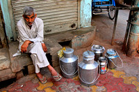 Milk churns in Old Delhi.